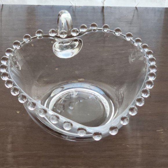 Imperial Glass Candlewick Handled Heart Shaped Bowl 5" bubble edge dish vintage - Picture 3 of 11